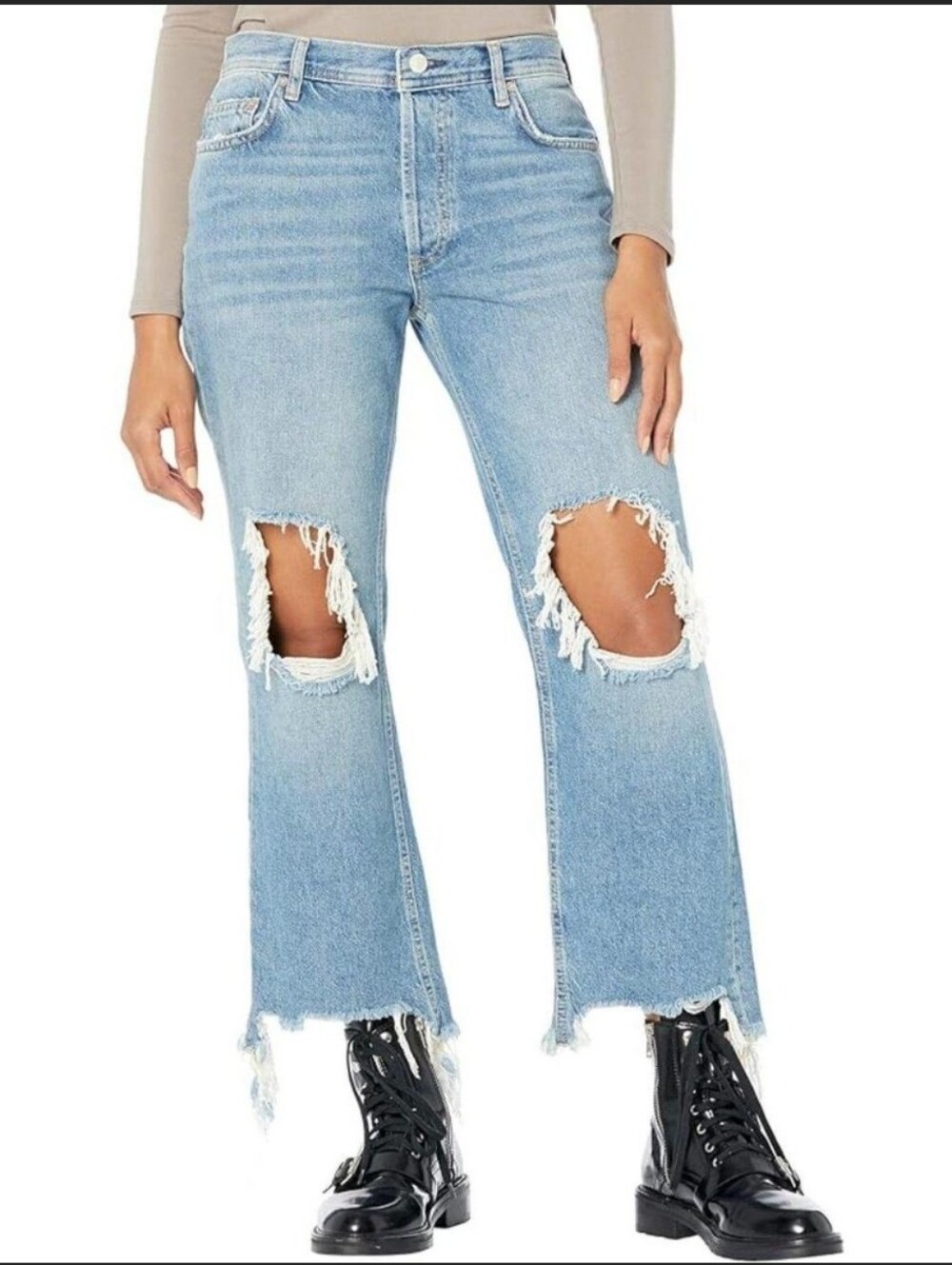 We The Free People Maggie Jeans Light Distressed Light Stone Wash Mid Size 28